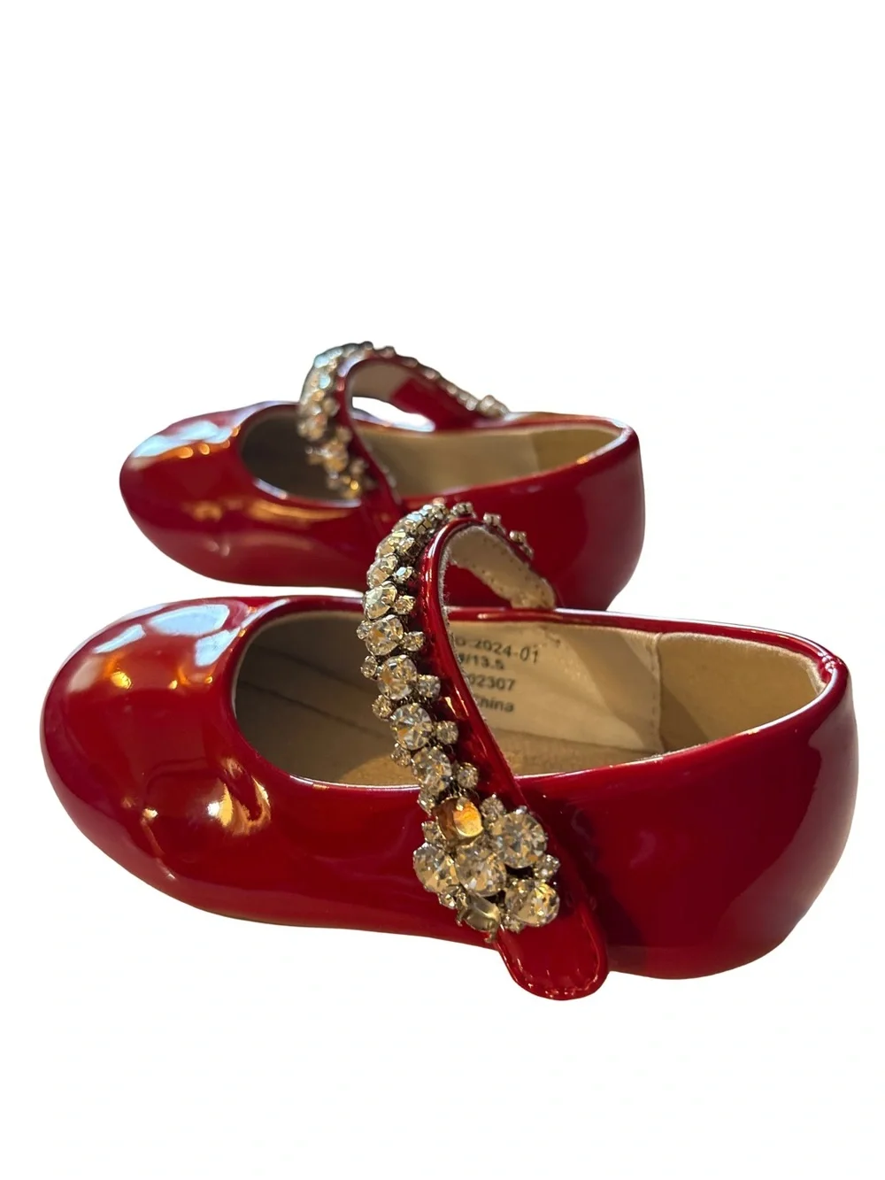 Girls Red Mary Jane Ballet Flats with Rhinestone Strap Size 5
